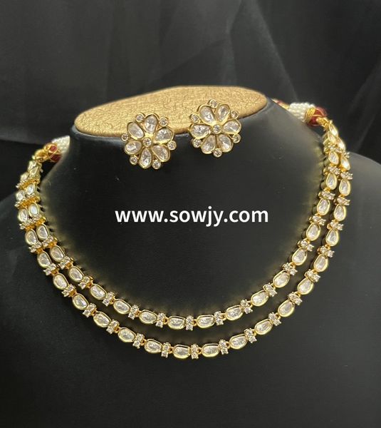 Two Layer Moissanite Stones Premium Classsy Rich Look necklace with Studs!!!!