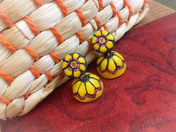 Small Size Terracotta Jhumkas in Shades of Yellow and Red!!!