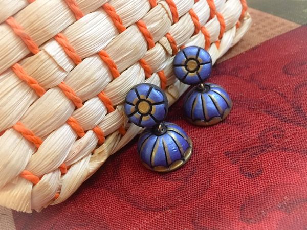 Small Size Terracotta Jhumkas in Shades of Dark Blue!!!