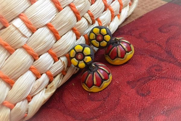 Small Size Terracotta Jhumkas in Shades of Red and yellow!!!