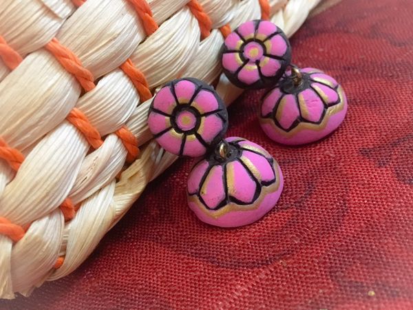 Small Size Terracotta Jhumkas in Shades of Bright Pink!!!