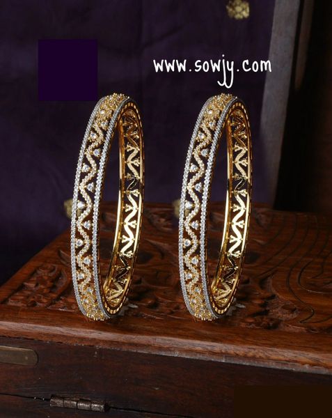 Diamond Look Alike Curved Pattern Gold Finish Bangles- Size 2.4!!!!