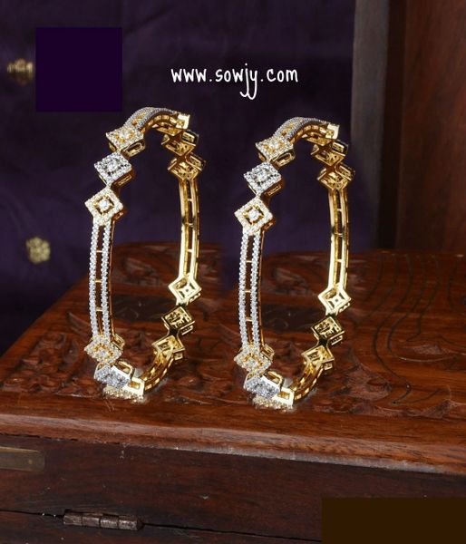 Diamond Replica Designer Gold Finish Bangles-Size2.4!!!!