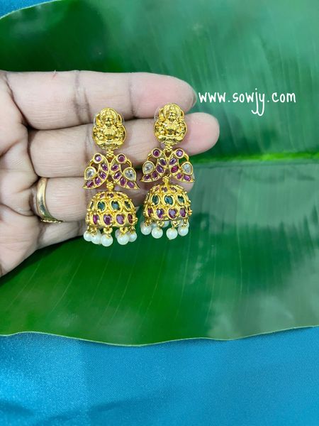 Gold Replica Kemp Stone Medium Size Jhumkas!!!