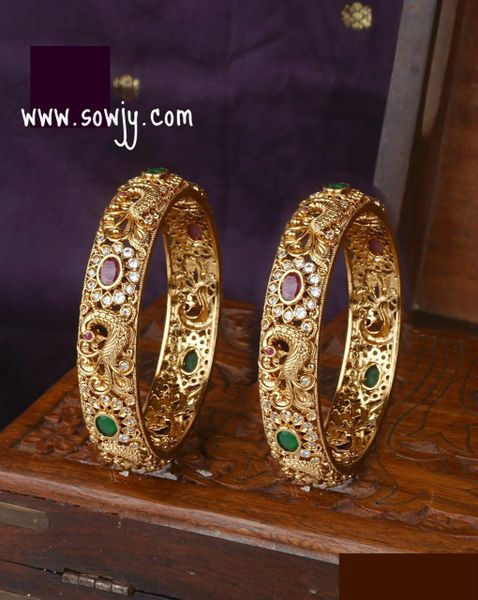 Designer Peacock AD Stone Nakshi Broad Bangles -Size 2.8 !!!!