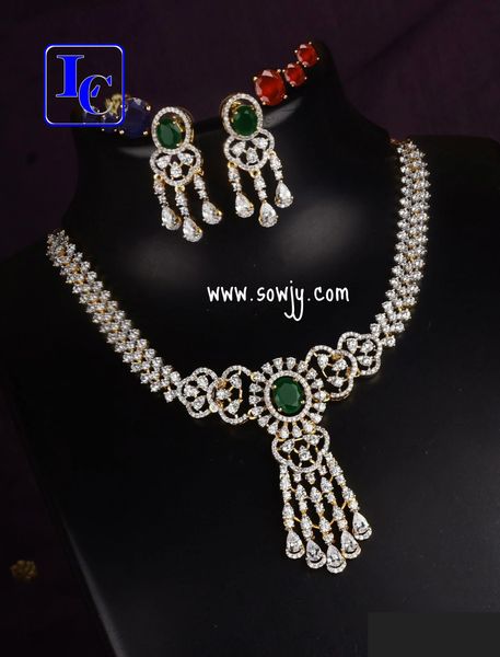 Diamond Look Alike Premium Quality Changeable Stones Necklace and Earrings Set- Design 1!!!