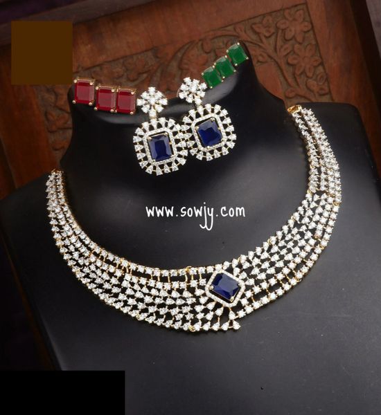 Diamond Look Alike Premium Quality Changeable Stones Necklace and Earrings Set- Design 2!!!
