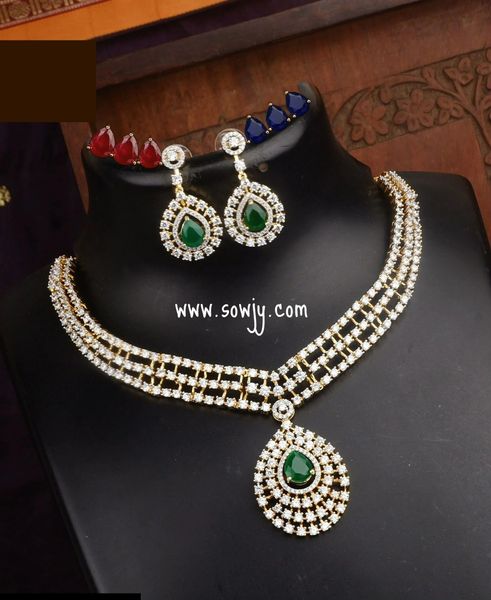 Diamond Look Alike Premium Quality Changeable Stones Necklace and Earrings Set- Design 5!!!