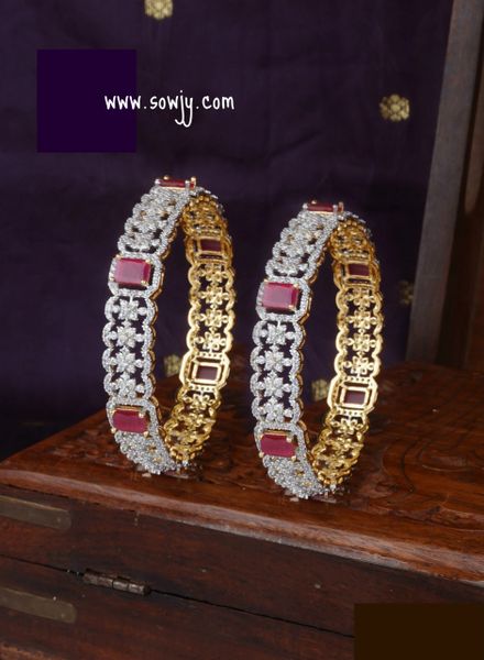 Very Grand Diamond Replica Gold Finish Bangles with Ruby Stones- Size-2.8!!!