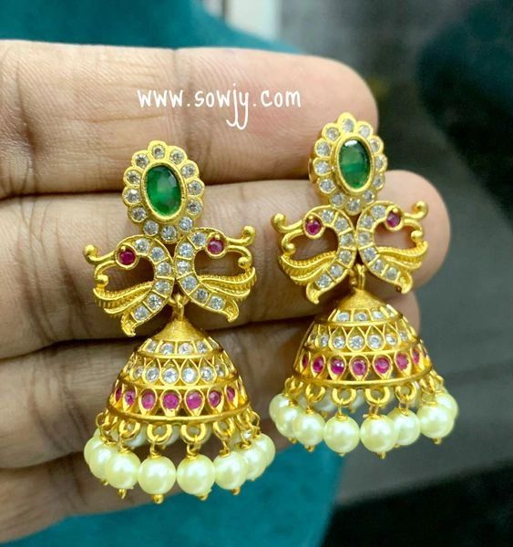 Lovely Peacock AD Stone Jhumkas Medium Size!!!