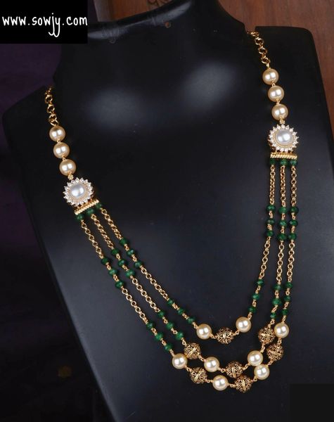 Green and White Crystal Beads Gold Designer Three Layer Maala!!!