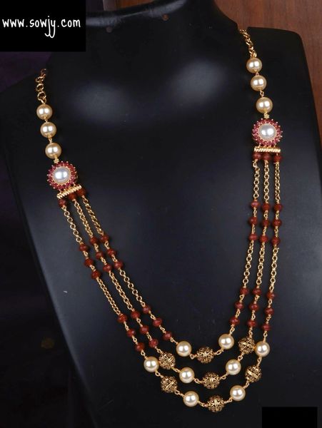 Red and White Crystal Beads Gold Designer Three Layer Maala!!!