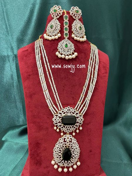 Very Grand Designer Very Big Diamond Pendant Long Designer Necklace with Big and Long Size Earrings and Matching Big Tikka- Dark Green!!!