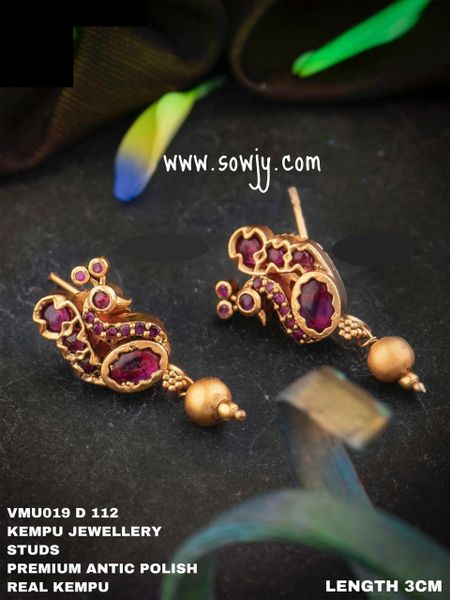 Small Peacock Kemp Stone Gold Look ALike Earrings- Full Ruby!!!!