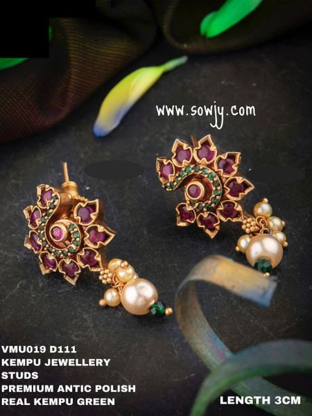 Lovely Peacock Kemp Stone GoldLook Alike Earrings- Ruby and Emerald!!!!