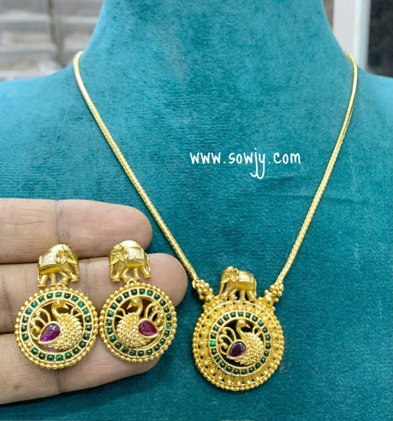 Lovely Elephant Pendant In Gold Chain with Earrings- Emerald and Ruby!!!!