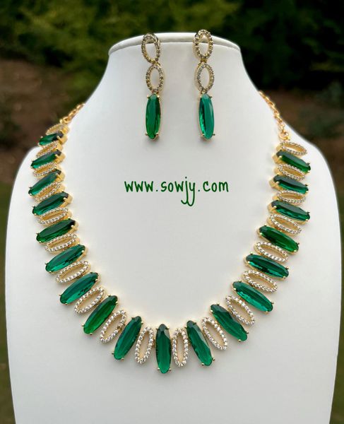 Classy Gold Finish AD and Doublet Stone DEsigner Necklace with Designer Earrings- Dark Green !!!!