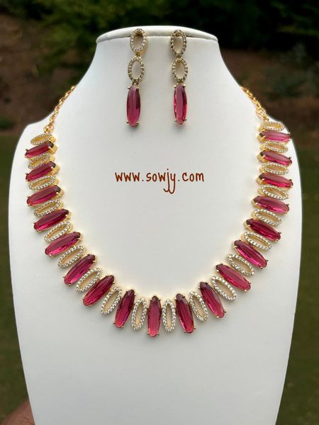 Classy Gold Finish AD and Doublet Stone DEsigner Necklace with Designer Earrings-Water Red !!!!