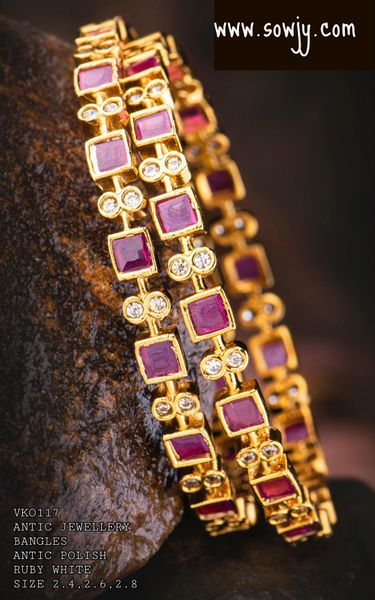 Ruby and AD Stone Gold Finish Bangles- A Pair- Size 2.4!!!!