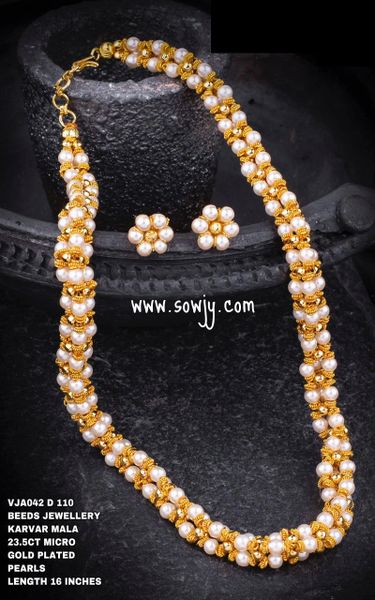 Lovely Pearl Karavar Short Maala with Earrings -Premium Quality Just Like Real Gold!!!