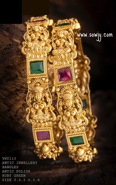 Nakshi (3D Embossed) Designer Kemp Stone Lakshmi Bangles- Size-2.4!!!!