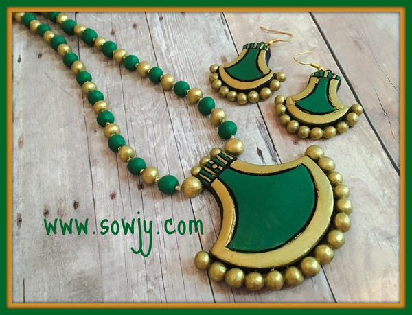 Green and Gold Semi Circled pattern Terracotta set with Hanging Earrings!!!!