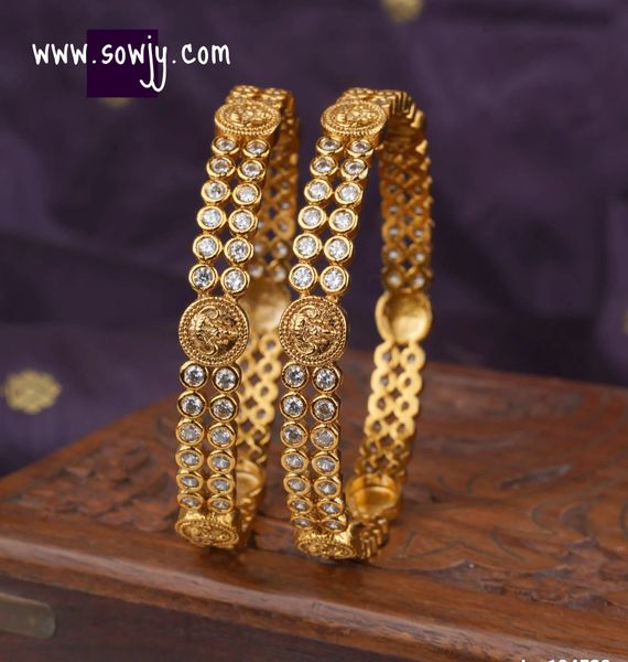 Lakshmi Coin Design AD Stone Gold Look ALike Bangles-Size-2.6!!!