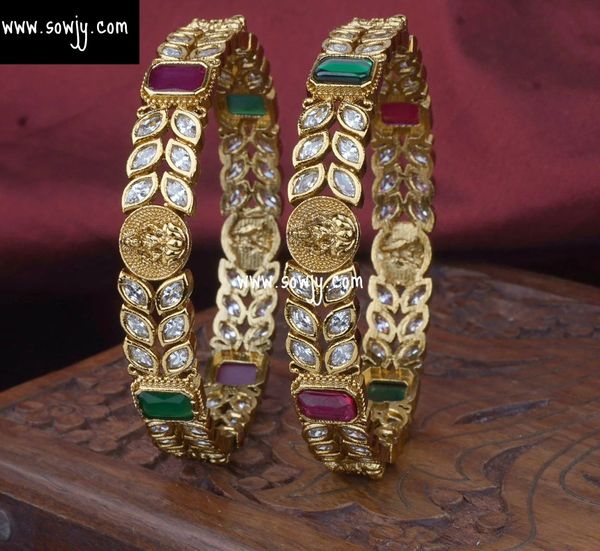 AD Stone Lakshmi Coin Design Gold Look Alike Bangles-Size 2.6!!!