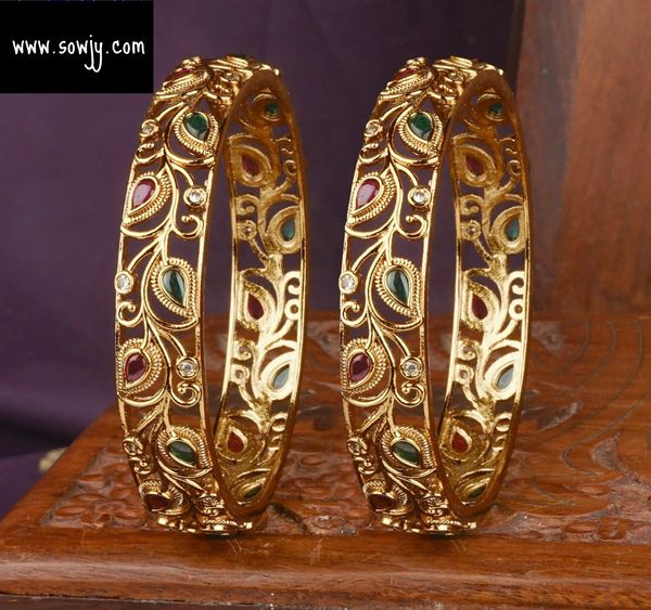 Gold Look Alike Leaf Designer Bangles- Size 2.4!!!!