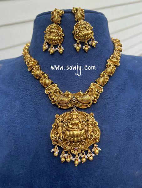 Nakshi Design(3D Embossed) Beautiful Grand Lakshmi Short Haaram with Nakshi Lakshmi Earrings!!!!