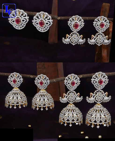 Very Grand and Long Big Size Diamond Finish Peacock Designer 4 in 1 Style Jhumkas- Design 4-RED!!!!