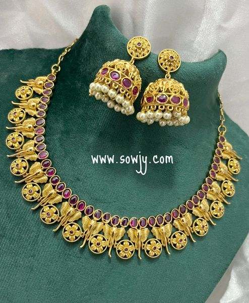 Beautiful Elephant Designer Necklace with Medium Size Jhumkas- RUBY!!!!!