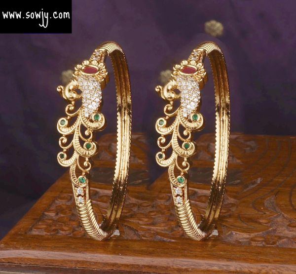 Beautiful Peacock AD Stone Gold Look Alike Set of 2 Bangles- Size2.8!!!