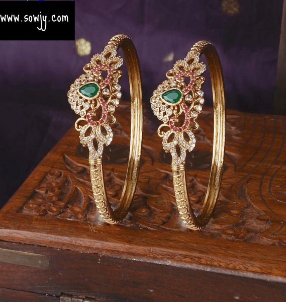 Floral AD Stones Gold Look Alike Set of 2 Bangles -Size 2.8!!!