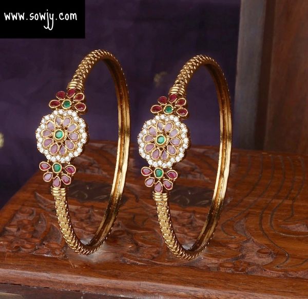 Floral DEsigner Gold Look Alike Set of 2 Bangles- Size 2.8!!!