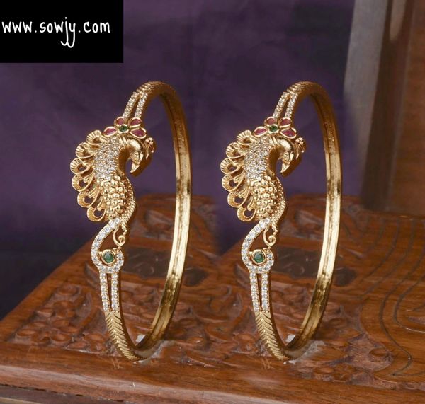 Lovely AD Stone Peacock Set of 2 Bangles-Size 2.8!!!