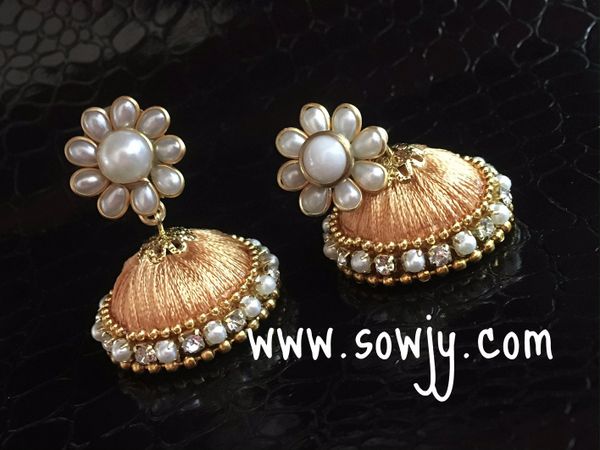 Pacchi Studded Silk Thread Jhumkas-Medium Size-Golden Color!!!!