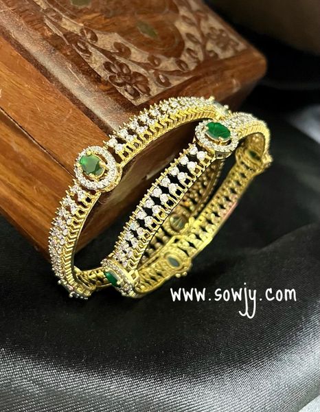 Beautiful Diamond Finish Gold Look Alike Bangles- Green Stones-Size 2.6!!!!