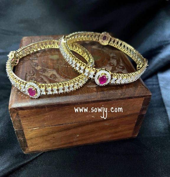 Beautiful Diamond Finish Gold Look Alike Bangles- Ruby Stones-Size 2.6!!!!