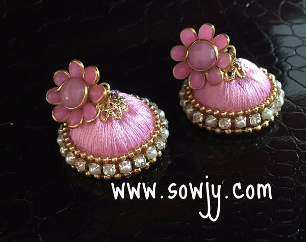 Pacchi Studded Silk Thread Jhumkas-Medium Size-Light Pink Color!!!!