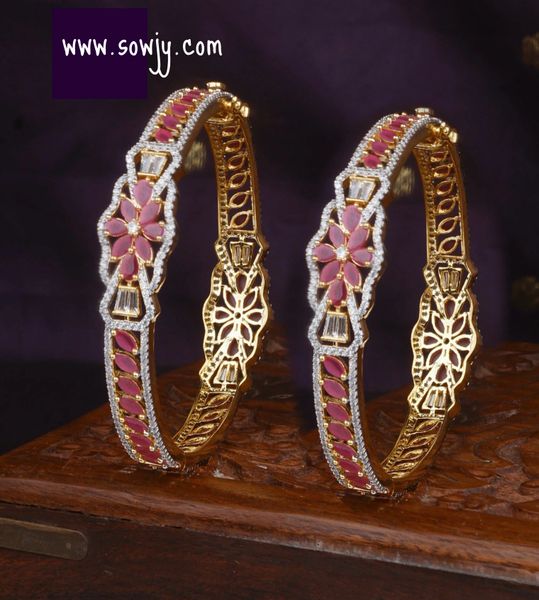 Grand Ruby Floral Pattern Diamond Look Alike Bangles -Size 2.4!!!