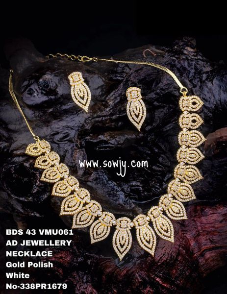 Lovely Diamond Look Alike Classy Look Elegant Necklace with Earrings in Gold Finish !!!!