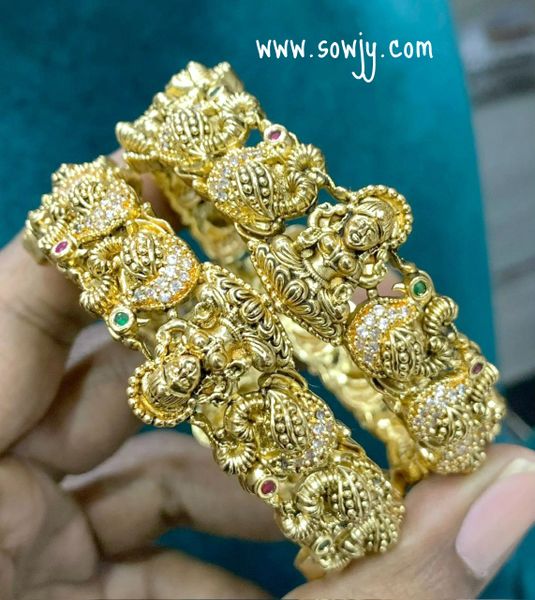 Beautiful and Grand Broad Nakshi(3D Embossed) Lakshmi Designer Gold Replica Bangles-Pair of Two-Size 2.6!!!!