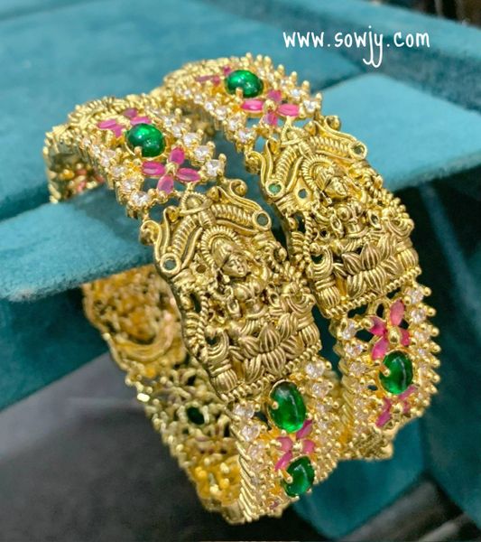 Very Grand Broad Designer Nakshi(3D Embossed) Lakshmi Bangles-Pair of Two-Size 2.4!!!