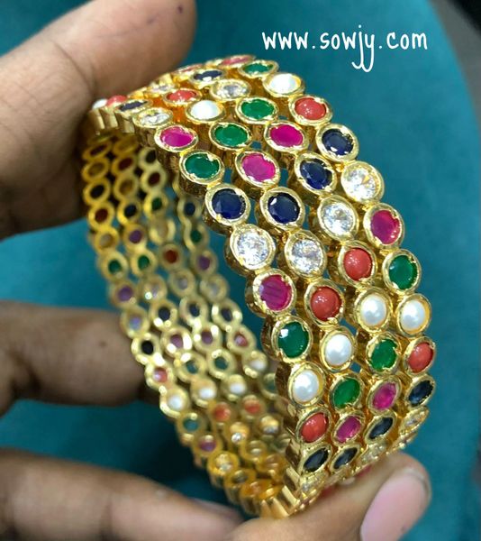 Lovely Gold Look Alike Multi-Color Stones Bangles-Set of 2 ONLY-Size 2.8!!!!