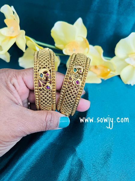 Gold replica Jali Design Broad Peacock Design Bangles-Set of 2-Size 2.6!!!!