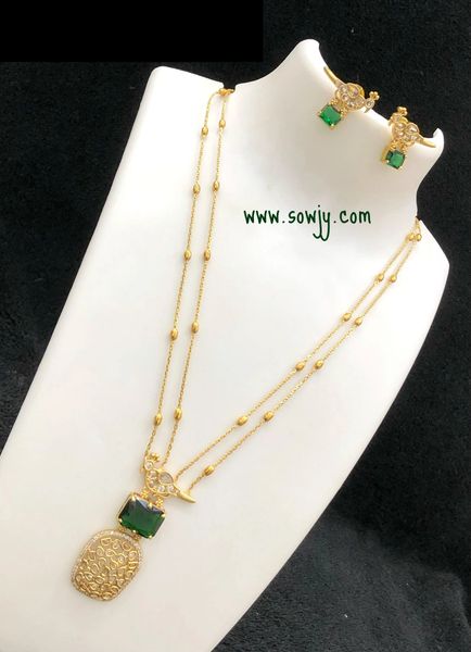 Trendy Peacock Designer Pendant in 2 Layer Gold Finish Designer Chain with Matching Earrings- GREEN!!!