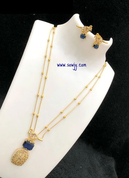 Trendy Peacock Designer Pendant in 2 Layer Gold Finish Designer Chain with Matching Earrings- BLUE!!!