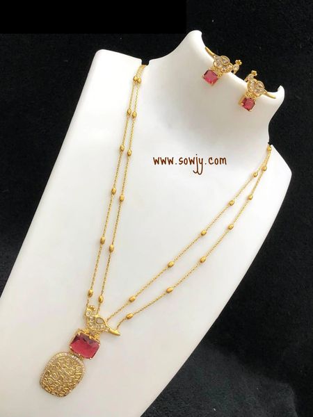 Trendy Peacock Designer Pendant in 2 Layer Gold Finish Designer Chain with Matching Earrings- RED!!!