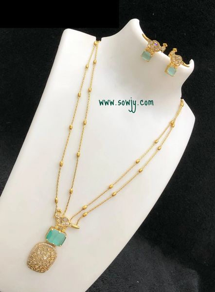 Trendy Peacock Designer Pendant in 2 Layer Gold Finish Designer Chain with Matching Earrings- MINT GREEN!!!